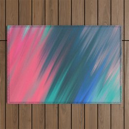 Abstract Artsy Teal Pink Blue Hand Painted Brushstrokes Outdoor Rug