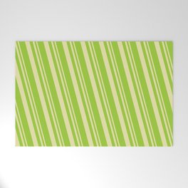 [ Thumbnail: Pale Goldenrod & Green Colored Lines Pattern Welcome Mat ]