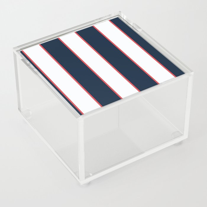 Navy Blue, White, & Red Nautical Sailor Stripes Acrylic Box