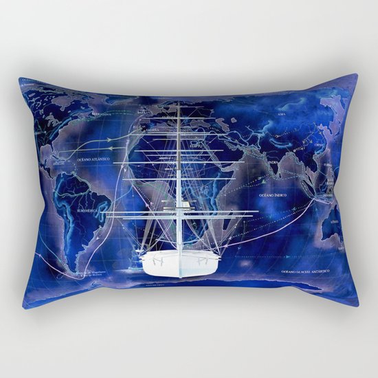 Discovery The World in Blue Rectangular Pillow