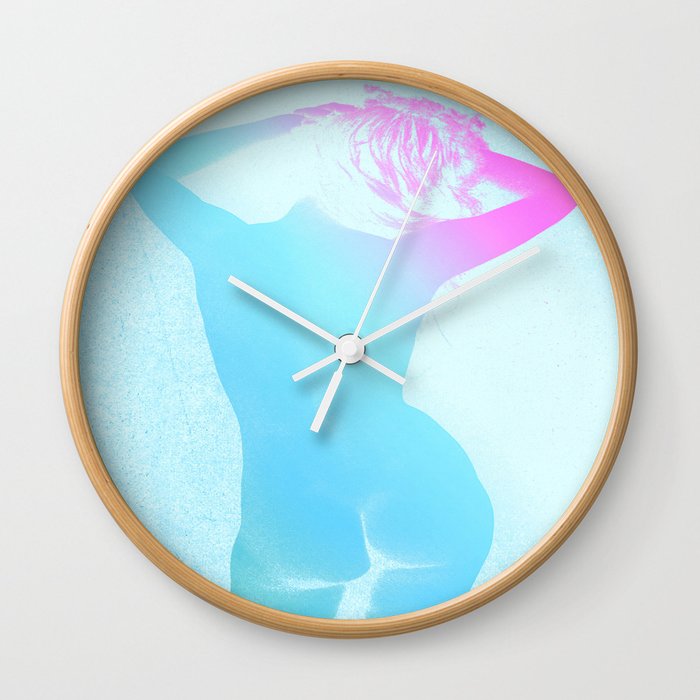 Carefree Nude Blue Fuchsia Teal Wall Clock