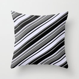 [ Thumbnail: Dim Gray, Black & Lavender Colored Stripes Pattern Throw Pillow ]