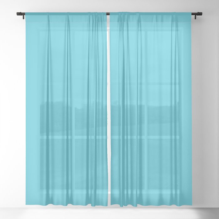 Bright Turquoise Simple Solid Color All Over Print Sheer Curtain