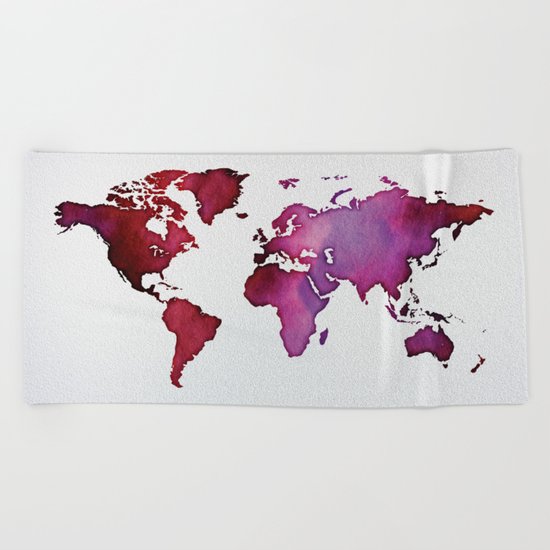 Red & Pink World Map Beach Towel