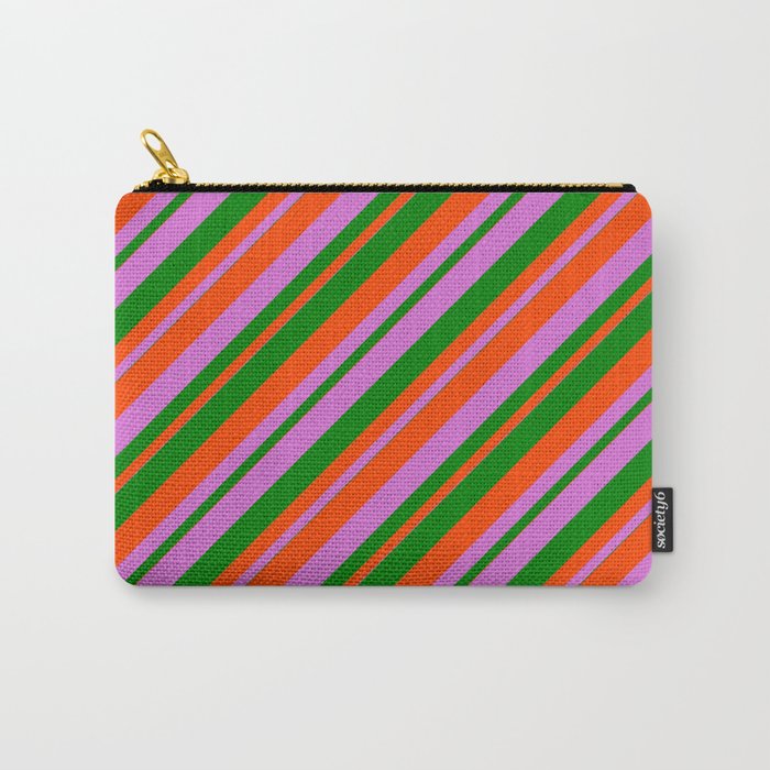 Orchid, Green & Red Colored Stripes/Lines Pattern Carry-All Pouch