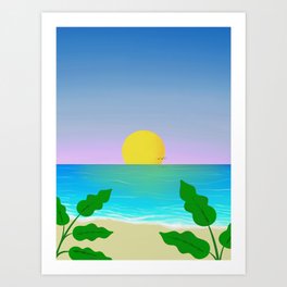 sunset on the beach  Art Print