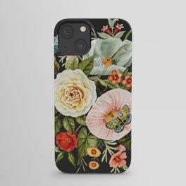 Wildflower and Butterflies Bouquet on Charcoal Black iPhone Case