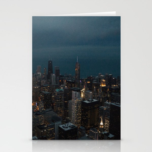 Chicago Skyline At Night Stationery Cards By Amandasuttonphotography
