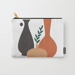 Three Minimal Vases with Green Leaves Carry-All Pouch | Minimal, Black, Red, Green, Art, Brown, Museumofideas, Abstract, Vectorel, Digital 