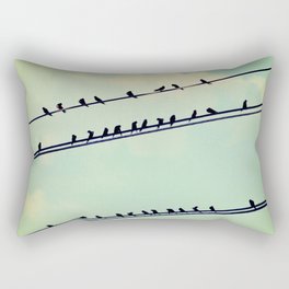 Birds on wires over blue sky with clouds background toned with a vintage retro filter Rectangular Pillow