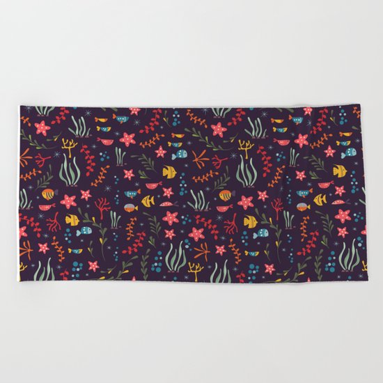 Sea creatures 005 Beach Towel