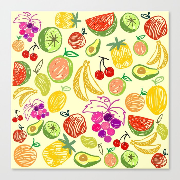 Colorful Fruit Doodle Canvas Print