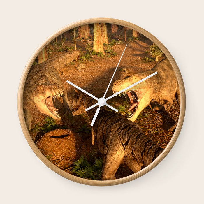 Trex ,Tyrannosaurus Rex and Carnotaurus Wall Clock by GigiBgm Society6