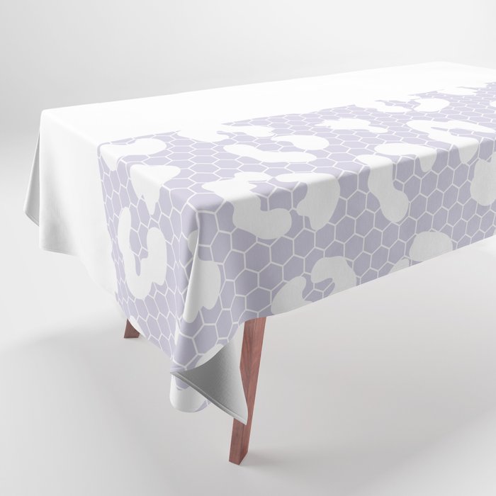 White Leopard Print Lace Horizontal Split on Pastel Lilac Tablecloth