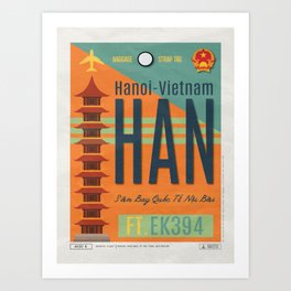 Vintage Hanoi Vietnam Luggage Tag Poster Art Print
