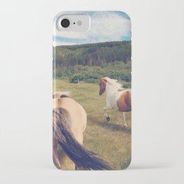 Two horses in Iceland running on grasslands iPhone Case