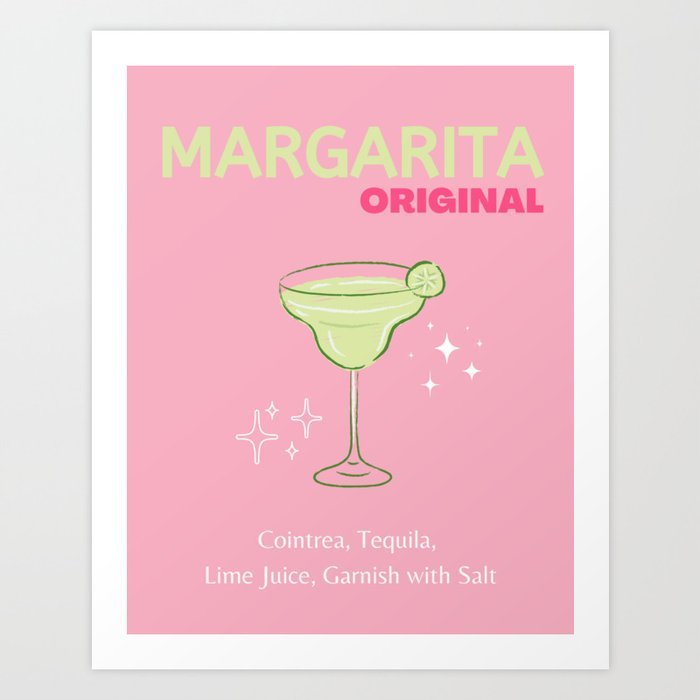 Margarita, Cocktail, Cocktail Art, Preppy, Preppy Art, Pink Art Print