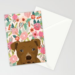 Pitbull floral dog portrait pibble peeking face gifts for dog lover Stationery Cards