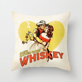 "She'd Rather Have Whiskey" Vintage Western Art Throw Pillow