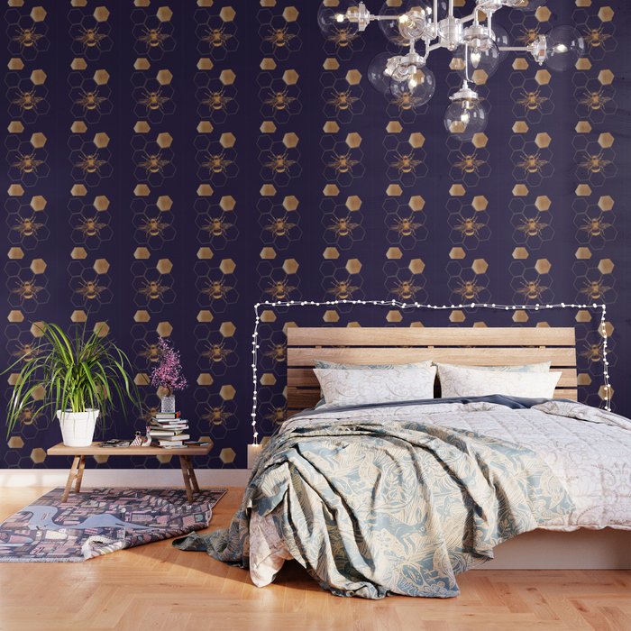 Gold Foil Honey Bee Wallpaper By Happygomummy Society6