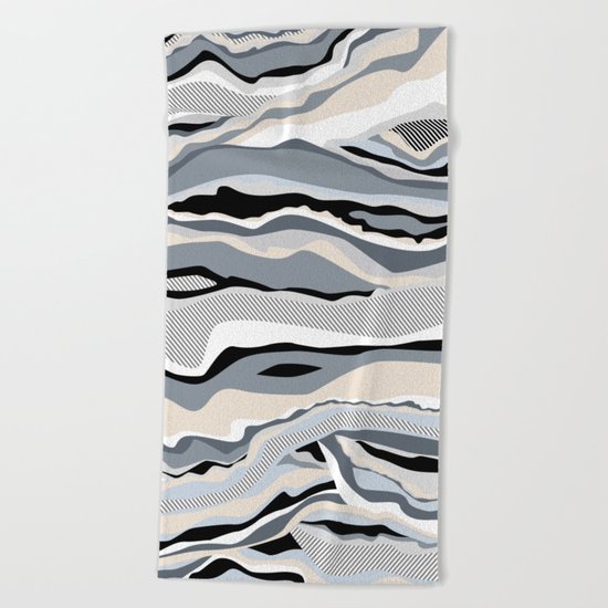 Black and white scandinavian minimal line pattern Beach Towel