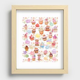 Sweet Cupcakes And Macarons Pattern Design Recessed Framed Print