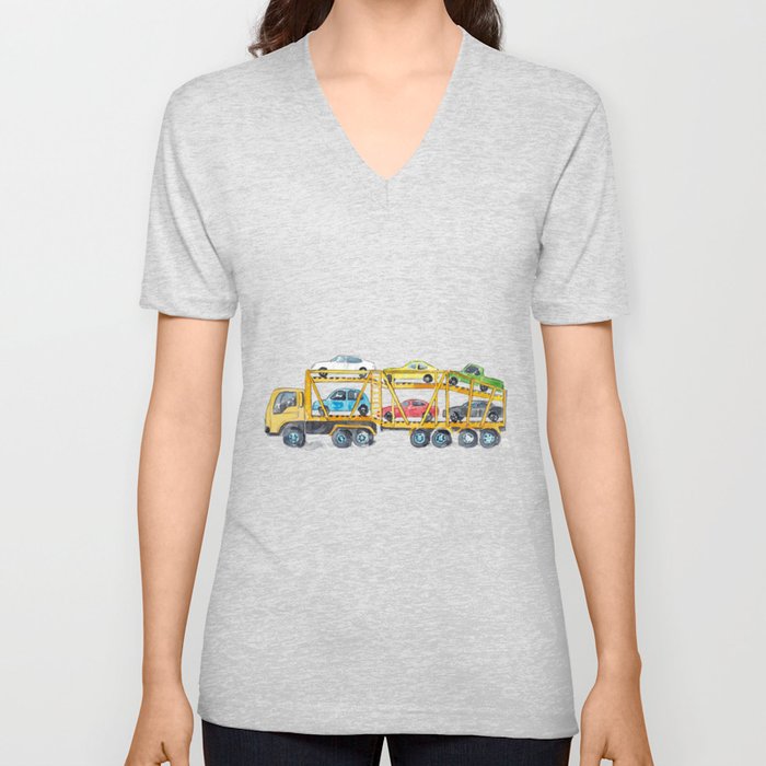Car carrier trailer truck print Kids V Neck T Shirt