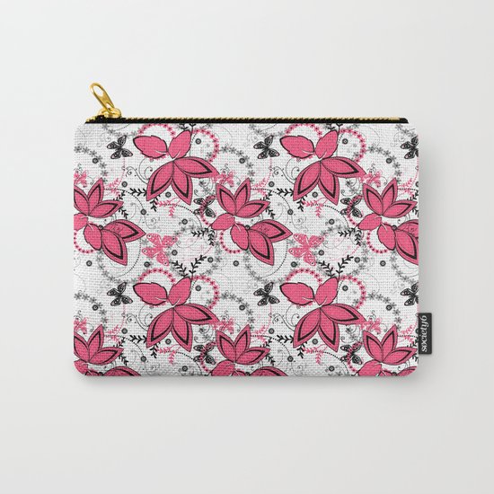 Pink black and white floral pattern . Carry-All Pouch