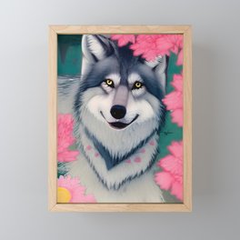 Wolf with Spring Flowers Framed Mini Art Print