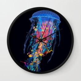 Electric Blue Jellyfish World Wall Clock | Digital, Underwater, Weird, Seahorse, Fish, Sea, Ocean, Jellyfish, Room, Dorm 