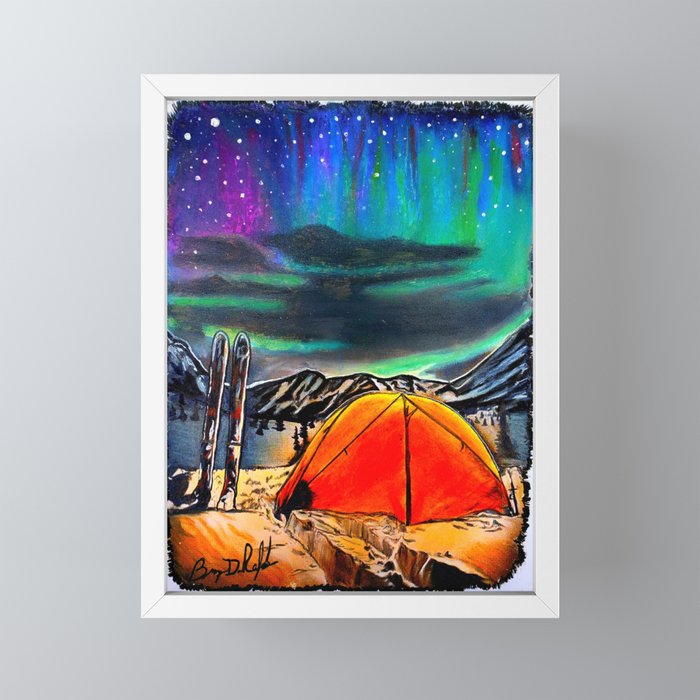 Front Row Seat' Northern Lights - Ski Camping - Original Skiing Drawing  Framed Mini Art Print by darkmountainarts