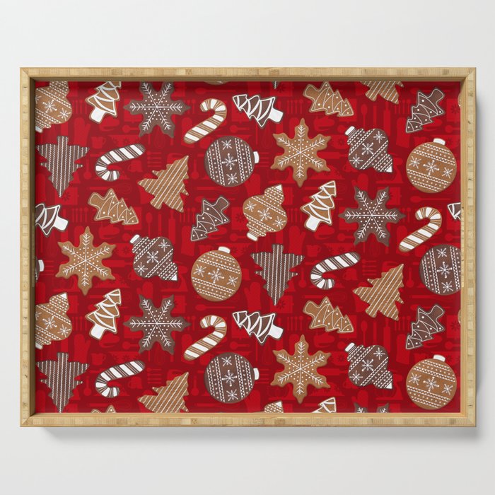 Red Baking Christmas Gingerbread Cookies Serving Tray