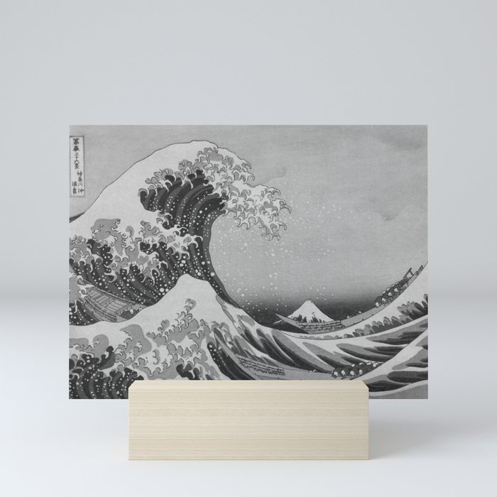 Black & White Japanese Great Wave off Kanagawa by Hokusai Mini Art Print