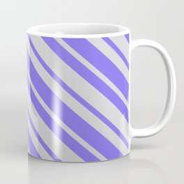 [ Thumbnail: Light Gray & Medium Slate Blue Colored Stripes Pattern Coffee Mug ]