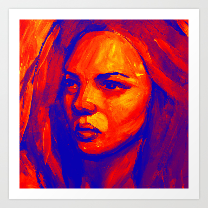 Colorful Acrylic Painting Portrait Of Beautiful Girl Art Print By