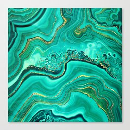 Emerald Green + Gold Abstract Geode Ripples Canvas Print