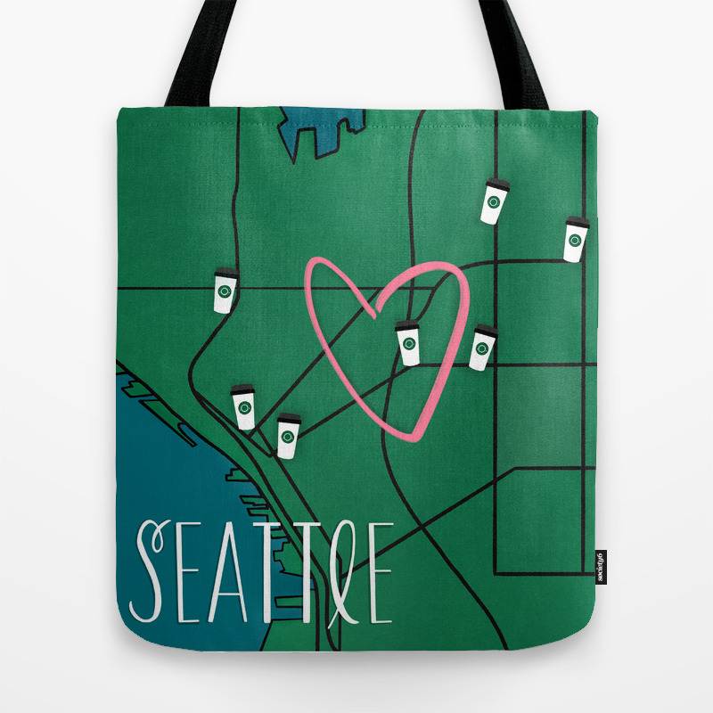 Seattle Starbucks Coffee Map Tote Bag