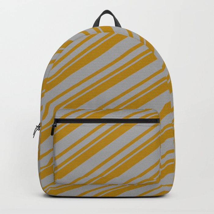 Dark Goldenrod & Dark Grey Colored Stripes/Lines Pattern Backpack