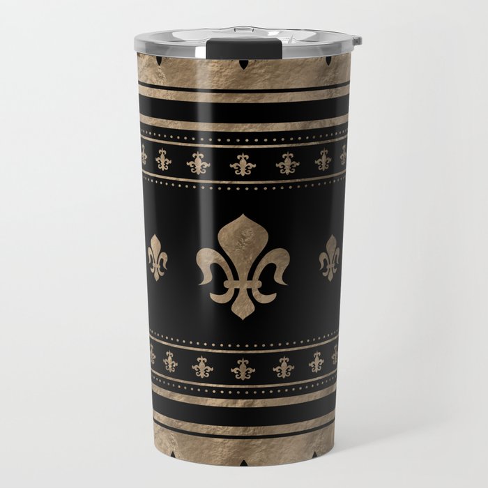Fleur-de-lis Luxury ornament - black and gold Travel Mug