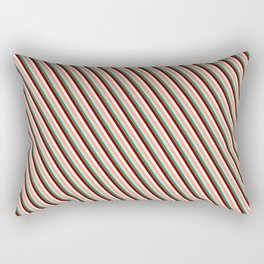 [ Thumbnail: Vibrant Light Salmon, Light Grey, Sea Green, Dark Red, and White Colored Stripes Pattern Rectangular Pillow ]
