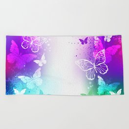 Bright Background with White Butterflies Beach Towel