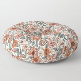 70s flowers - 70s, retro, spring, floral, florals, floral pattern, retro flowers, boho, hippie, earthy, muted Floor Pillow