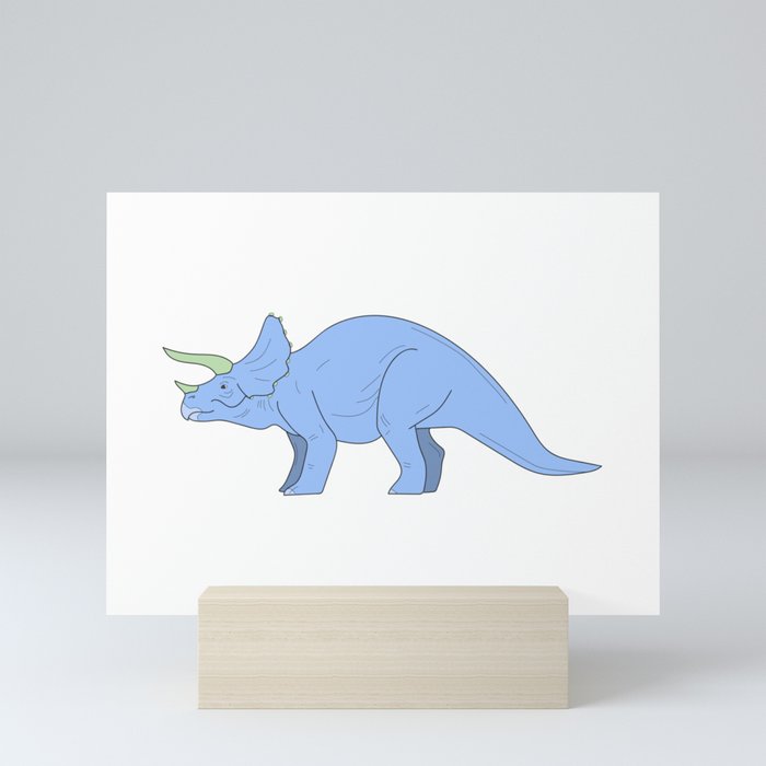 Triceratops dinosaur blue dino minimal style Mini Art Print