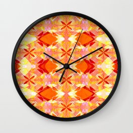 Retro Floral Fractal Sunburst Wall Clock | Prints, Floralart, Kalidescope, Floral, Fabric, Flowers, Boho, Painting, Psychedelic, Orange 