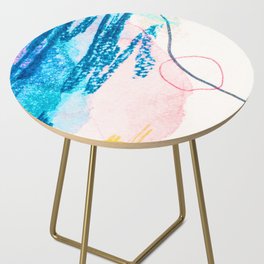 Geometric Abstract Navy Blue Teal Pink Crayon Watercolor Brushstrokes Side Table