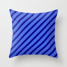 [ Thumbnail: Royal Blue & Dark Blue Colored Stripes Pattern Throw Pillow ]