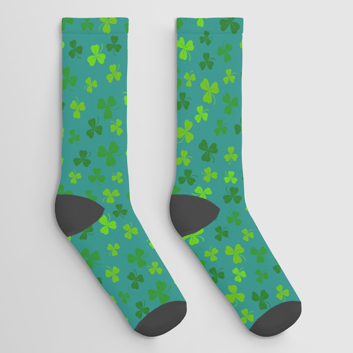 Green St. Patrick's Day Clovers on Turquoise Green Socks