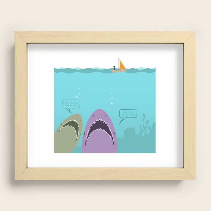 Shark Dinner Party Recessed Framed Print