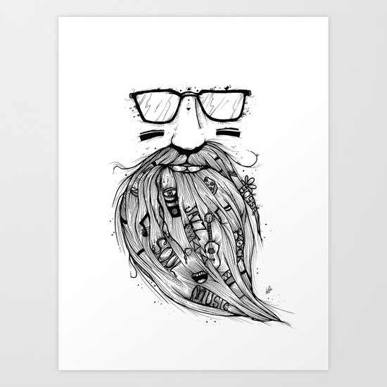 Beard Me Some Music (Black & White) Art Print