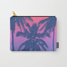 Tropical Sunrise With Pink Gradient Sun And Silhouette Of Palm Trees And Mountains In The Background Of Blue Sky Carry-All Pouch